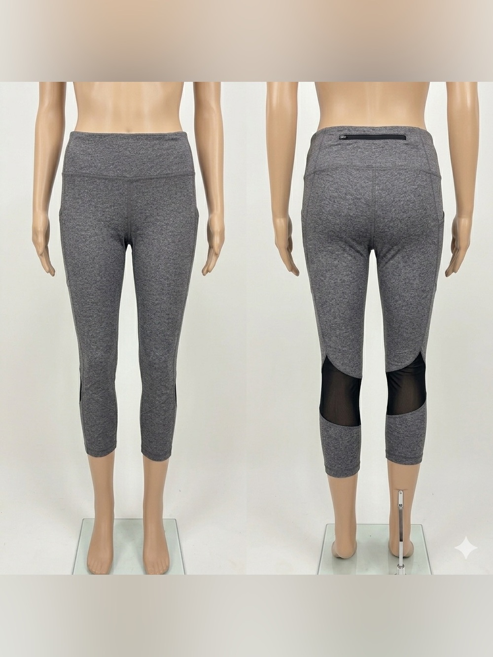 Lululemon Heather Gray Cropped Leggings W/ Pockets & Mesh Size 10